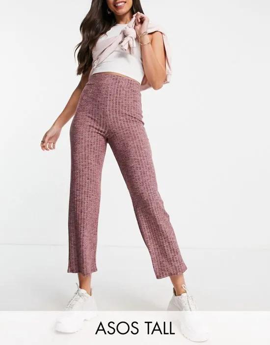 ASOS DESIGN Tall cropped straight leg pant in space dye rib in red
