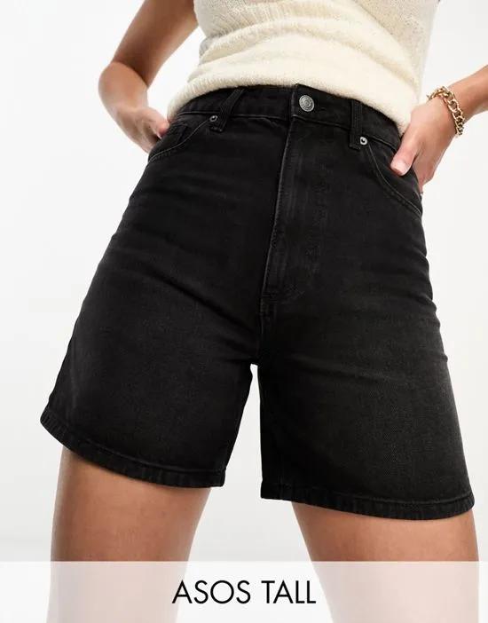 ASOS DESIGN Tall denim dad shorts in washed black