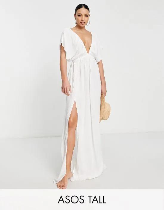 ASOS DESIGN Tall flutter sleeve maxi beach dress in white
