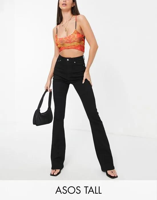 ASOS DESIGN Tall high rise 'lift and contour' stretch flare jeans in clean black