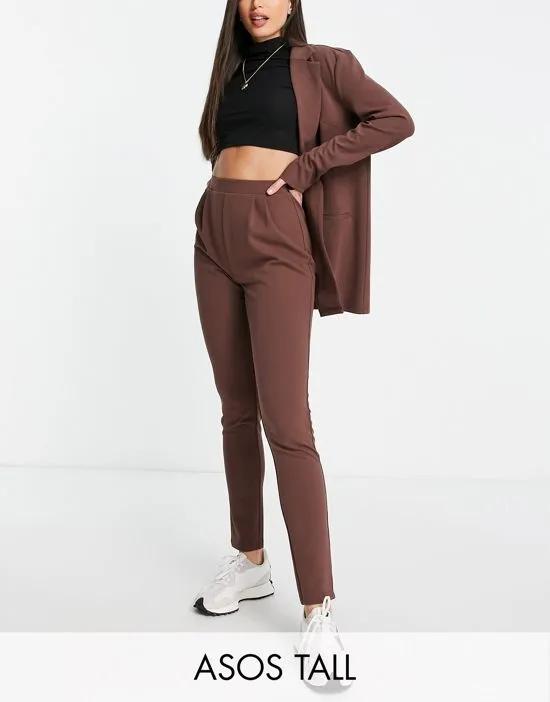 ASOS DESIGN Tall jersey tapered suit pants in mocha