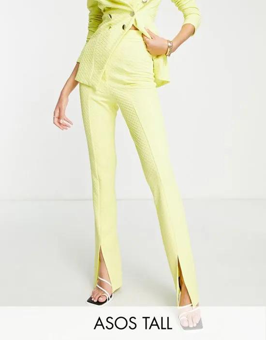ASOS DESIGN Tall jersey textured slim suit pants with split front in yellow