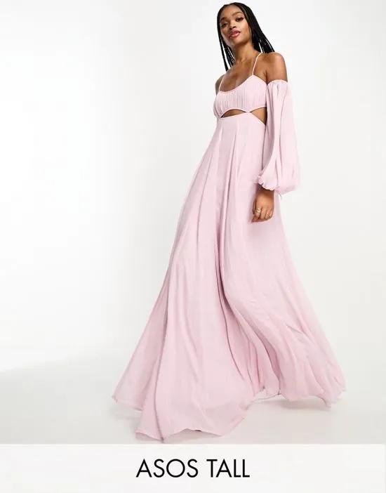 ASOS DESIGN Tall ruched bust off shoulder cut out babydoll maxi dress in dusty lilac