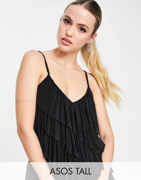 ASOS DESIGN Tall ruffle cami top in black - part of a set