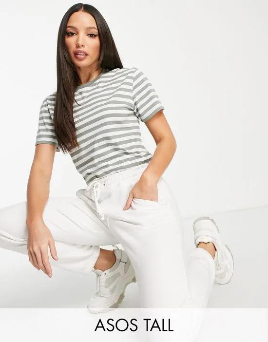 ASOS DESIGN Tall ultimate T-shirt in khaki and white stripe