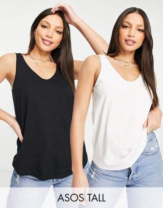 ASOS DESIGN Tall ultimate tank top with scoop neck in cotton in 2 pack SAVE - MULTI
