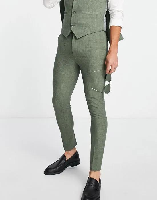 ASOS DESIGN wedding super skinny suit pants in pine green crosshatch