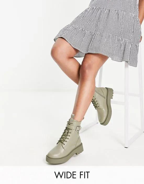 ASOS DESIGN Wide Fit Alix chunky lace-up ankle boots in khaki