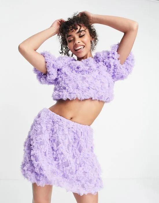 ASOS LUXE 3D lace puff ball mini skirt in lilac