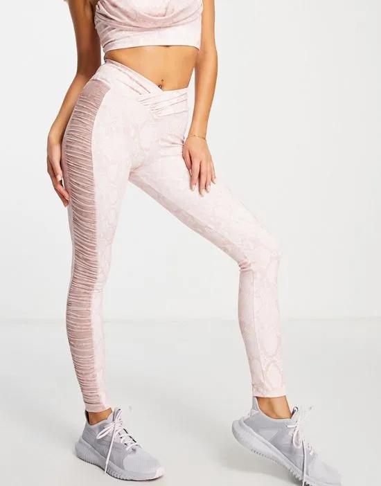ASOS LUXE ACTIVE legging with ruched mesh sides in snake print - part of a set