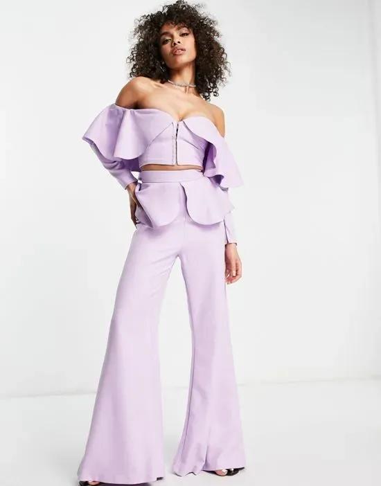 ASOS LUXE tailored pants with frill overlay in lilac - part of a set