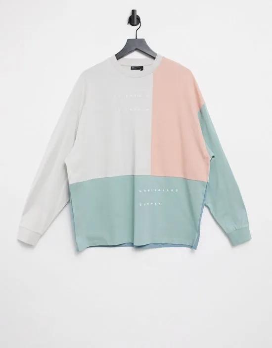 ASOS Unrvlld Spply oversized heavyweight long sleeve t-shirt with cut and sew color block
