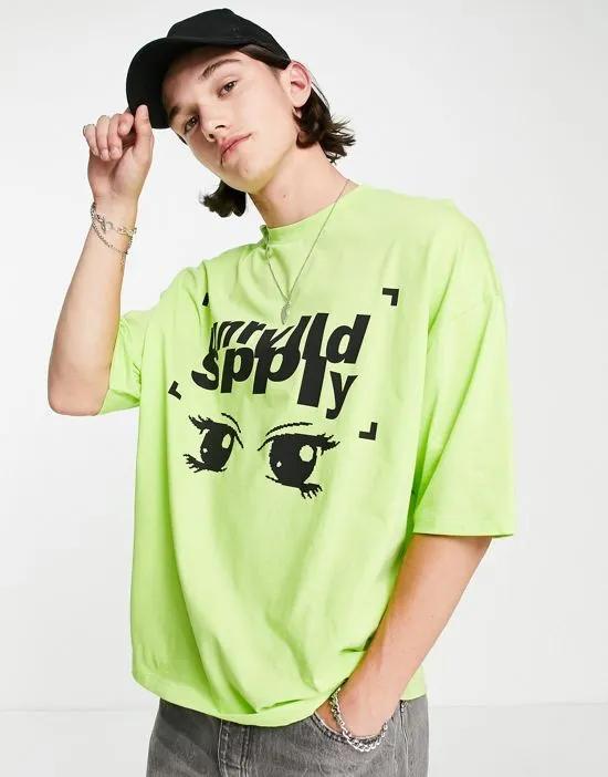 ASOS Unrvlld Spply oversized T-shirt with logo graffiti print in lime green