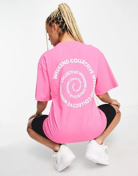 ASOS Weekend Collective oversized T-shirt with swirl back graphic in pink