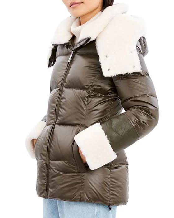 Aspen Shearling Trim Quilted Zip Jacket 