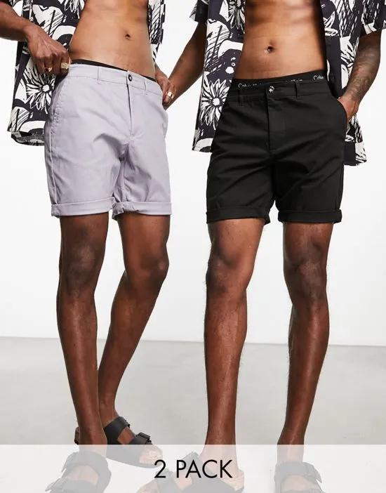 ASPS DESIGN 2 pack slim chino shorts with rolled hem in gray and black save