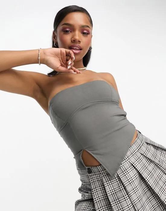 asymmetric hem bandeau top in charcoal