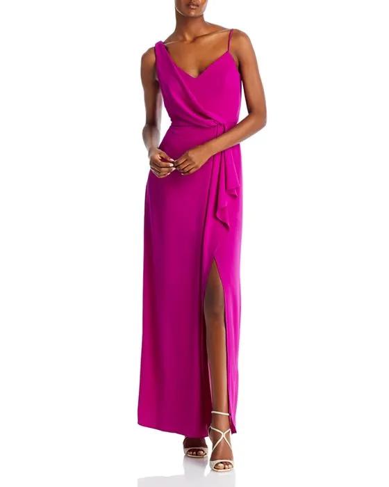 Asymmetric Overlay Crepe Gown - 100% Exclusive