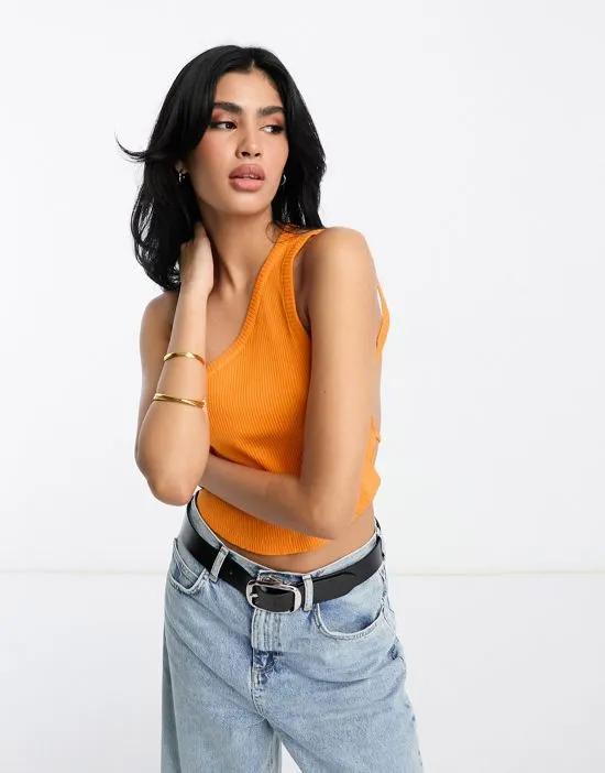 asymmetric strappy top in rib in orange