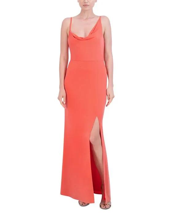 Asymmetrical Neck Evening Gown