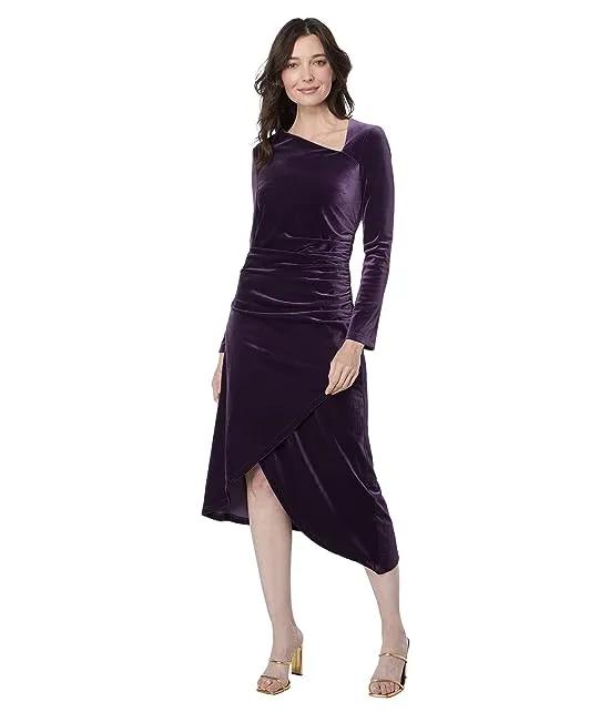Asymmetrical Velvet Dress with Long Sleeves