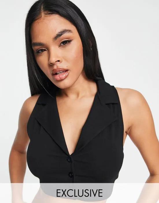 ASYOU collared crop top in black