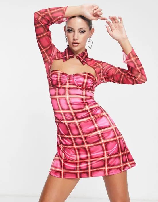 ASYOU collared cupped dress in check print
