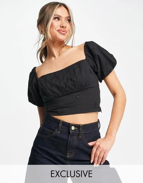 ASYOU cropped puff sleeve top in black
