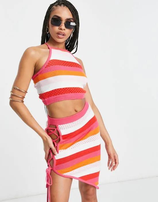 ASYOU cross back knitted crop top in stripe - part of a set