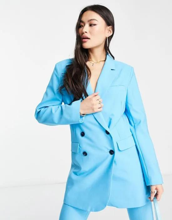 ASYOU double breasted longline blazer in blue - part of a set