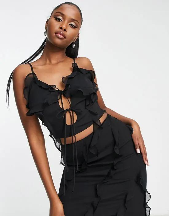 ASYOU frill edge cami top in black - part of a set