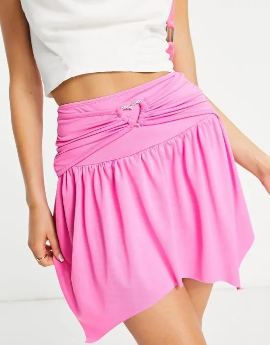 ASYOU heart detail hanky hem mini skirt in pink