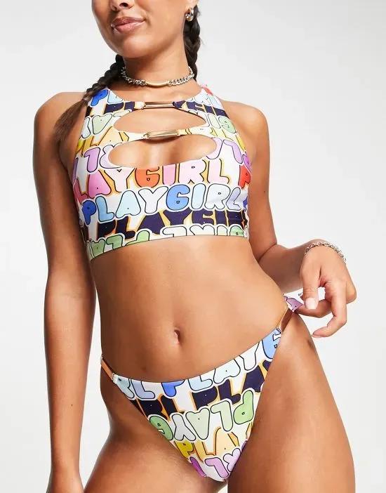 ASYOU high leg hipster bikini bottom in playgirl graphic print