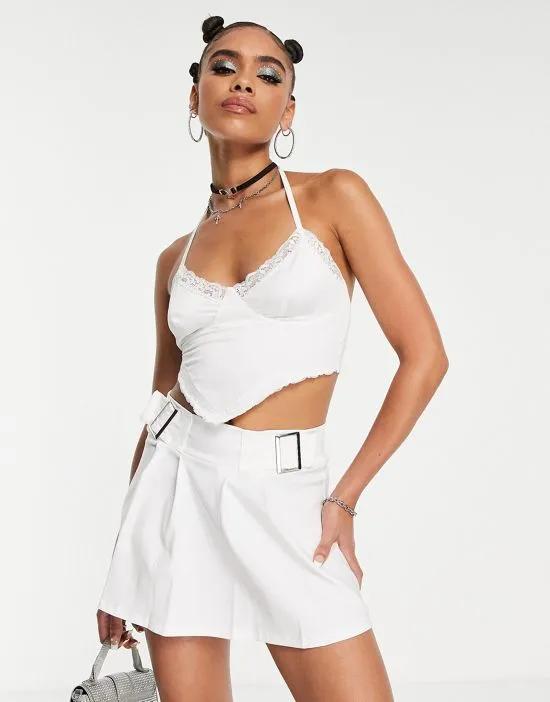 ASYOU lace trim slip scarf top in white