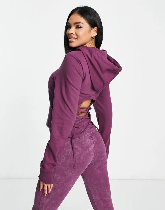 ASYOU lace-up hoodie in plum