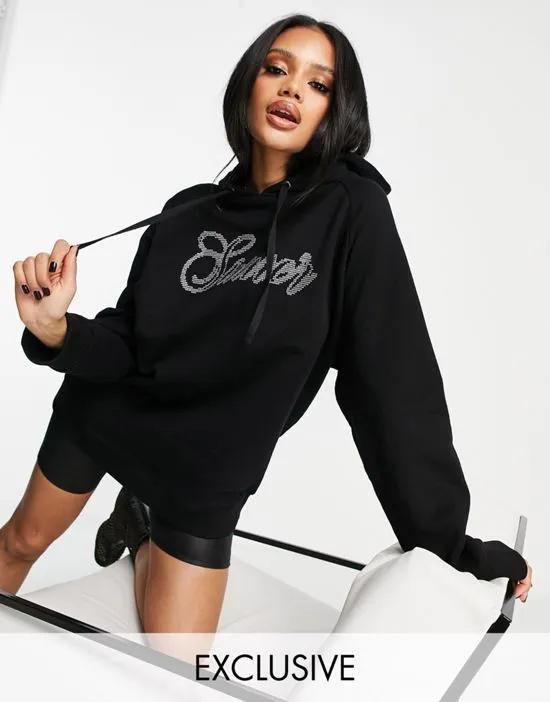 ASYOU oversized hoodie with crystal graphic in black
