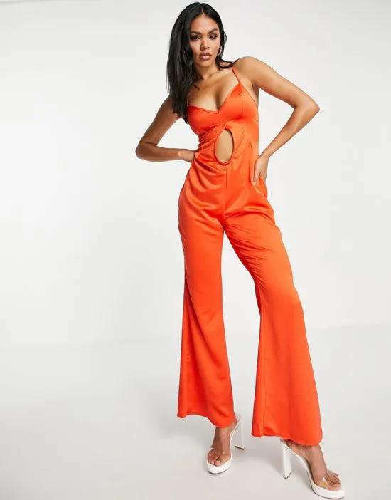 ASYOU plunge cami jumpsuit in red