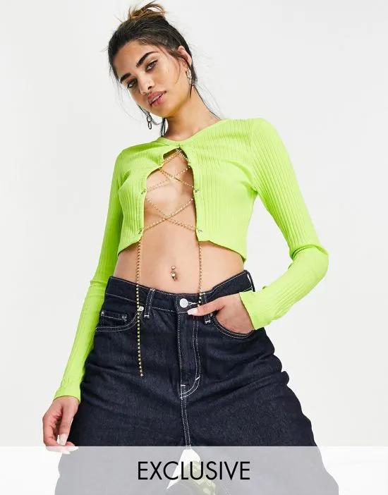 ASYOU rib crystal lace up top in lime