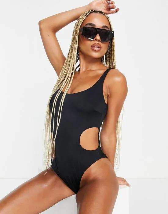 ASYOU scoop neck cut out swimsuit in black