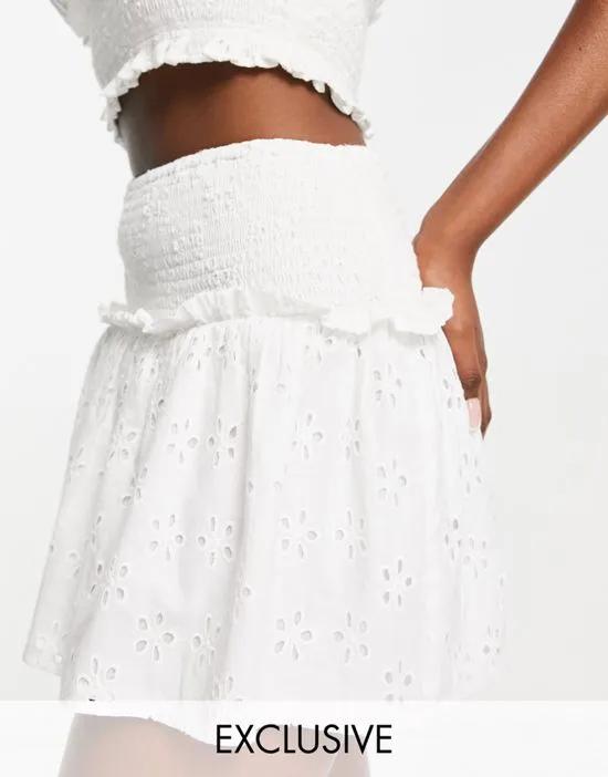 ASYOU shirred eyelet skirt in white - part of a set