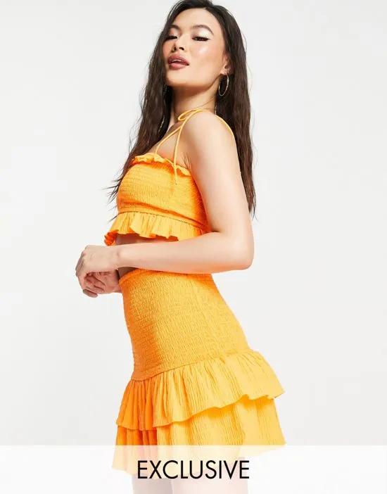 ASYOU shirred ruffle detail mini skirt in orange - part of a set