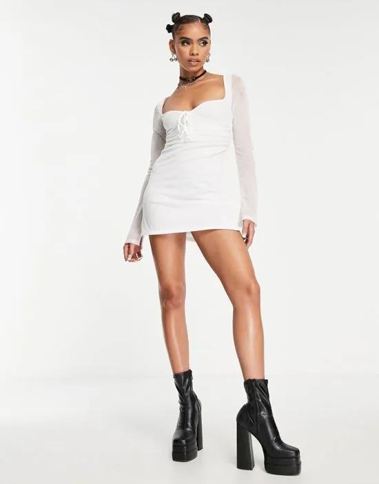 ASYOU slinky ruched a line skater dress in white