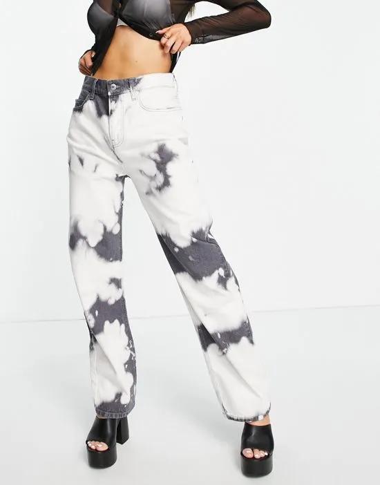 ASYOU tie dye puddle straight jeans with butterfly print