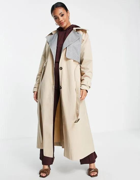 ASYOU trench coat with check lining in stone
