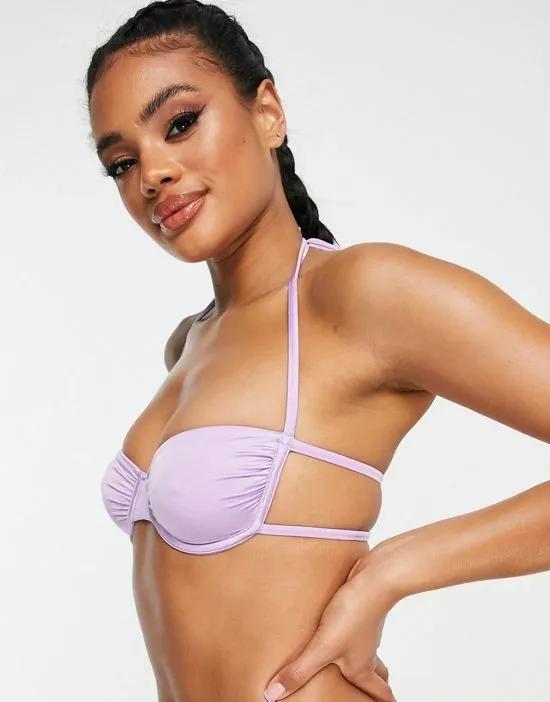 ASYOU underwired ruched bandeau bikini top in lilac - part of a set