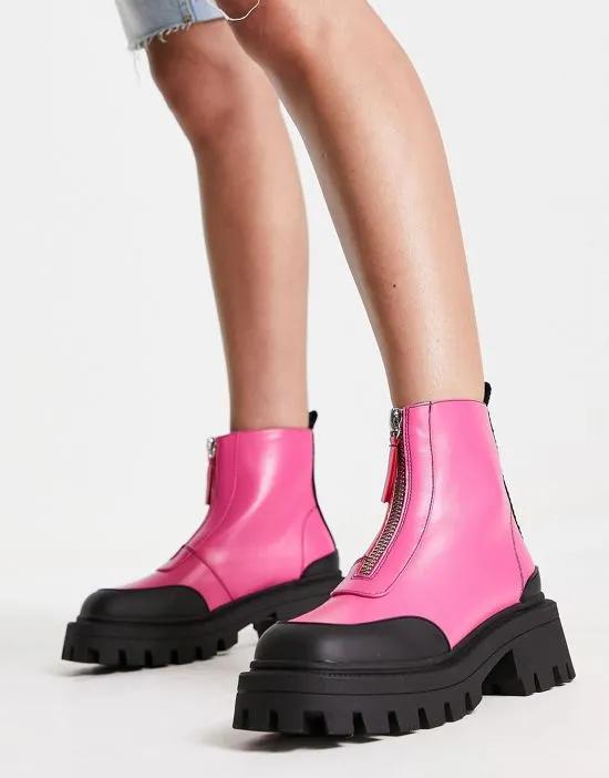 Autumn square toe front zip boots in pink