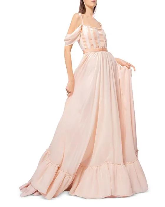 Avena Off-the-Shoulder Georgette Gown 