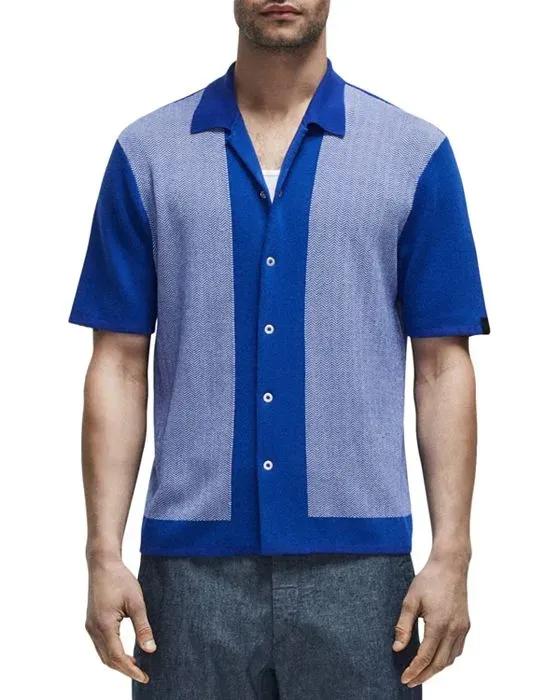 Avery Herringbone Short Sleeve Snap Front Camp Shirt