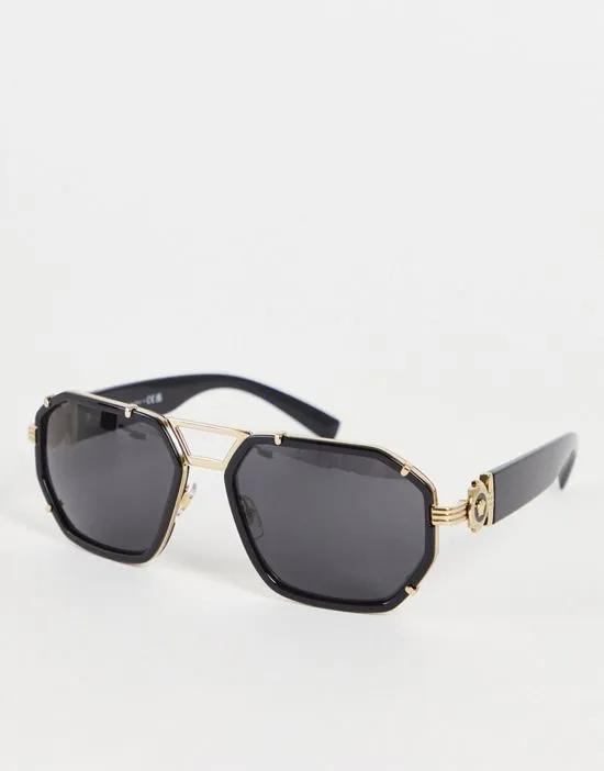 aviator sunglasses with metal detailing in black and gold