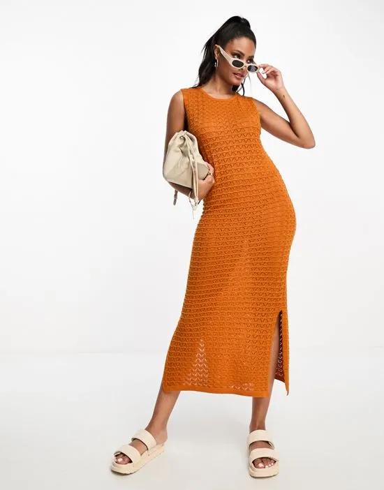 Aware crochet midi dress in burnt orange